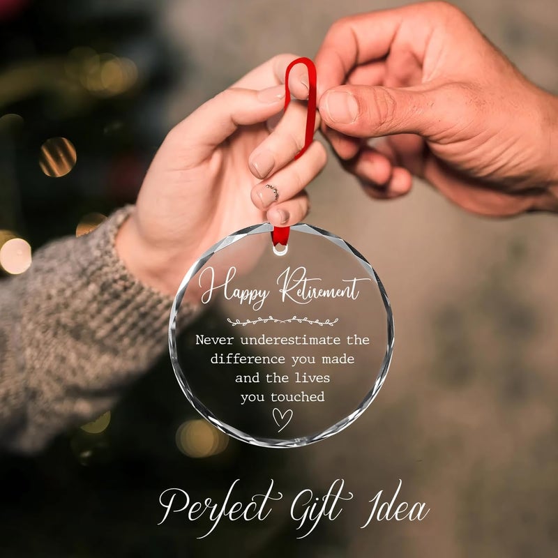 Fastpeace Happy Retirement Glass Ornament – Elegant Clear Glass Keepsake Gift, Inspirational Decoration for Retired Coworker, Teacher, Boss or Friend, Meaningful Retirement Celebration Decor - Image 2
